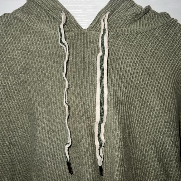 Aerie Sage Pale Green Ribbed Cropped Hooded Pullover Sweatshirt Size Medium - Picture 3 of 7